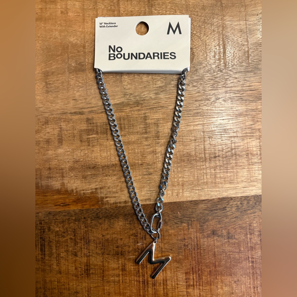 New No Boundaries Silver Chain Necklace With “M” Pendant